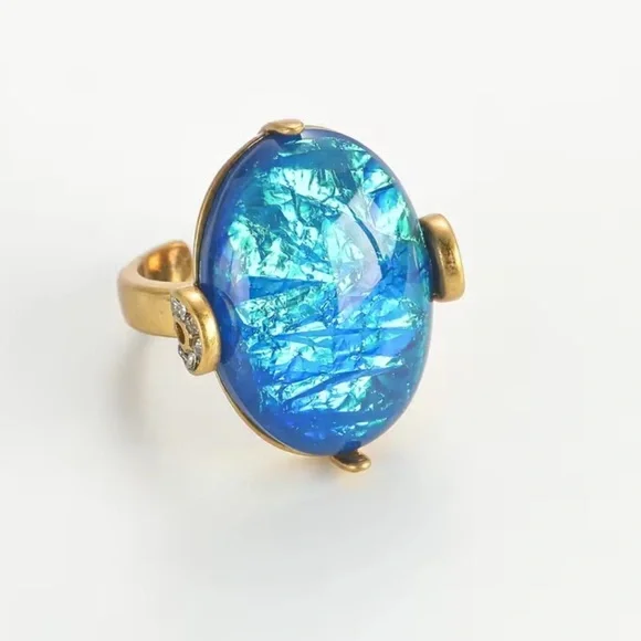 Imperial Blue Opal Ring Handcrafted Brass with Regal Elegance